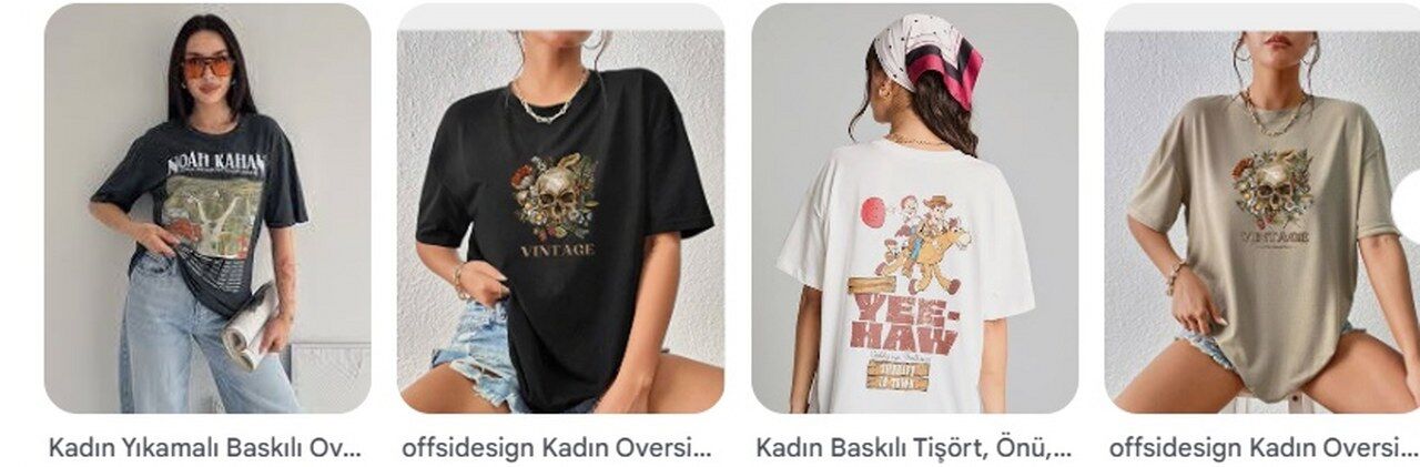 Baskili Vintage Kadin Tisort Modelleri