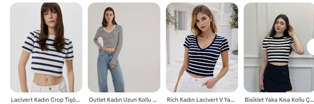 Cizgili Crop Top Kadin Tisort Trendi