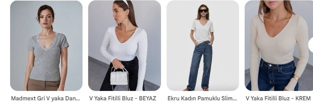 Fitilli V Yaka Kadin Tisort Kombinleri