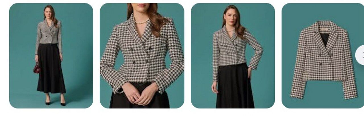 Secilstore Kadin Siyah Beyaz Kazayagi Desenli Kruvaze Blazer Ceket