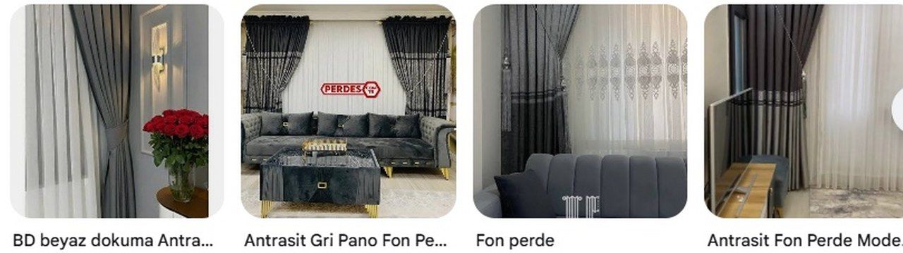 Modern Salon Dekorasyonu Antrasit Fon Perde