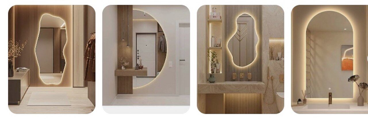 Modern Salon Duvar Dekorasyonu Led Aydinlatmali Kavisli Ayna